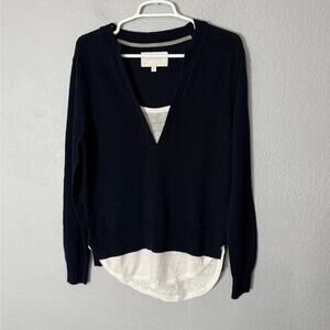Brochu Walker Navy White Roan Layered Henley Top Size Small